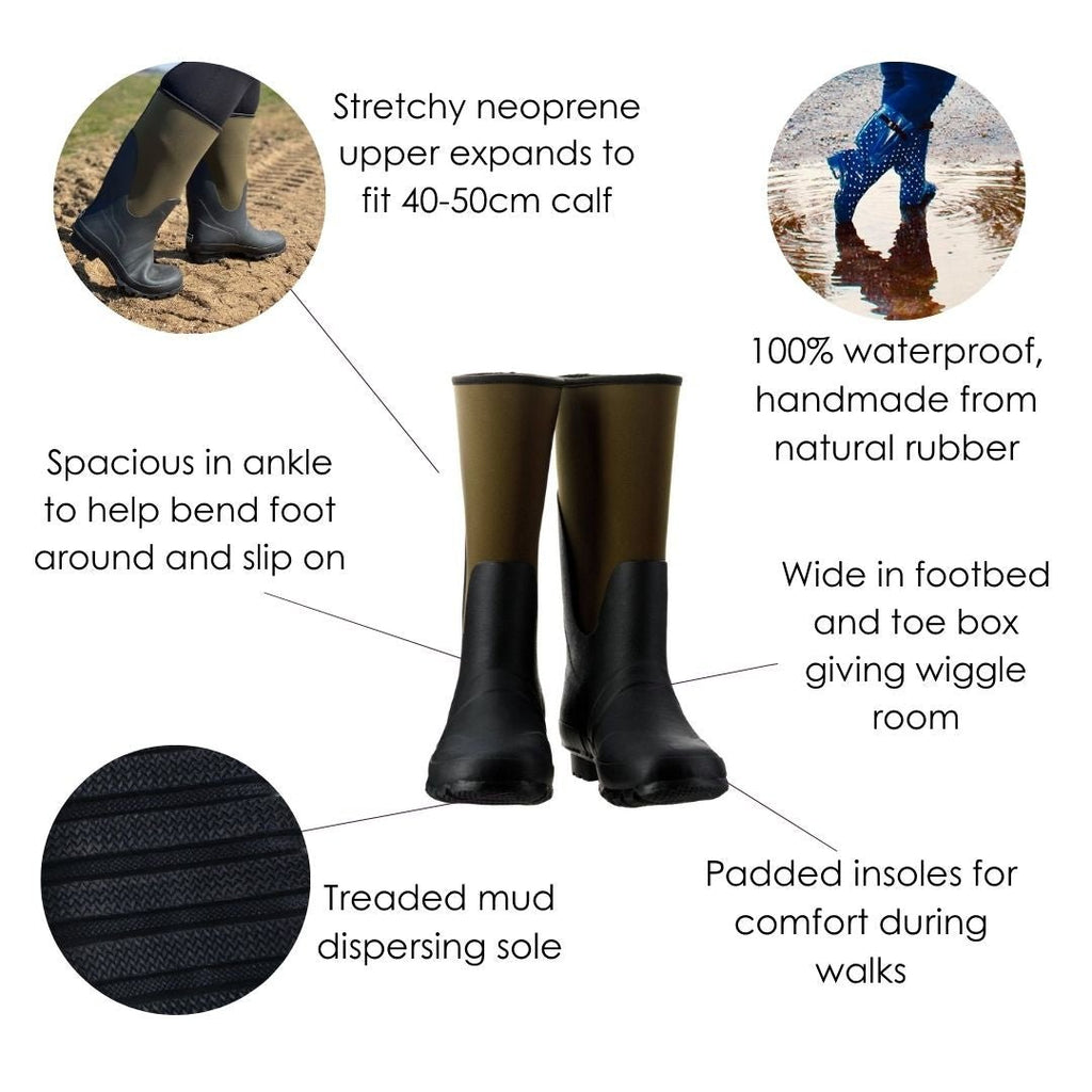 Extra Wide Calf Neoprene Wellies - Wide in Foot and Ankle - Fit 40-50cm Calf - Jileon Wellies