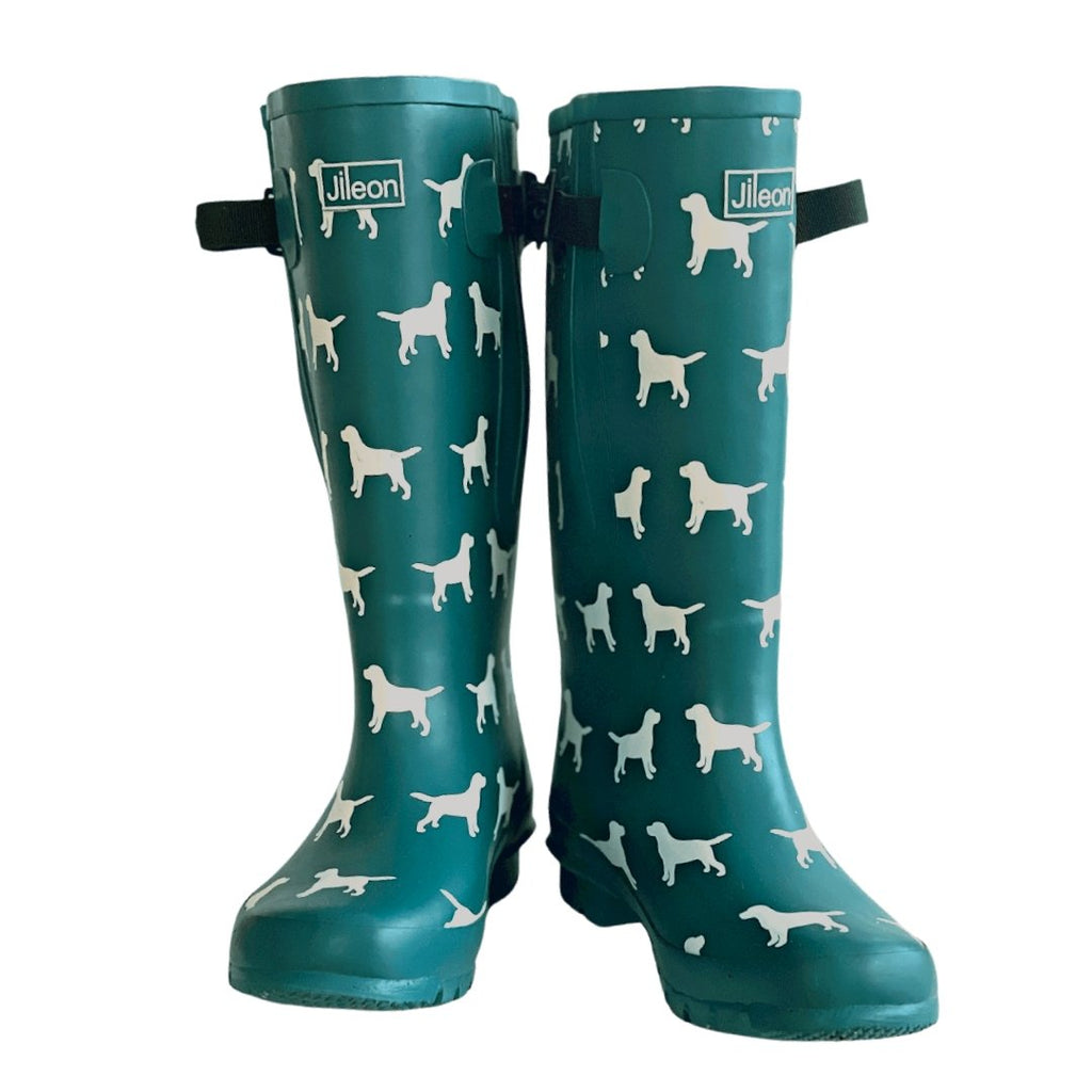 Extra Wide Calf Teal Dog Wellies - Fit 40-57cm calf - Wide in Foot and Ankle - Jileon Wellies