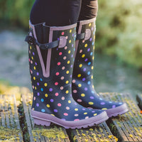 Extra Wide Fit Polka Dot Wellies - Wide in Foot and Ankle - Fit 40-57cm Calf - Jileon Wellies