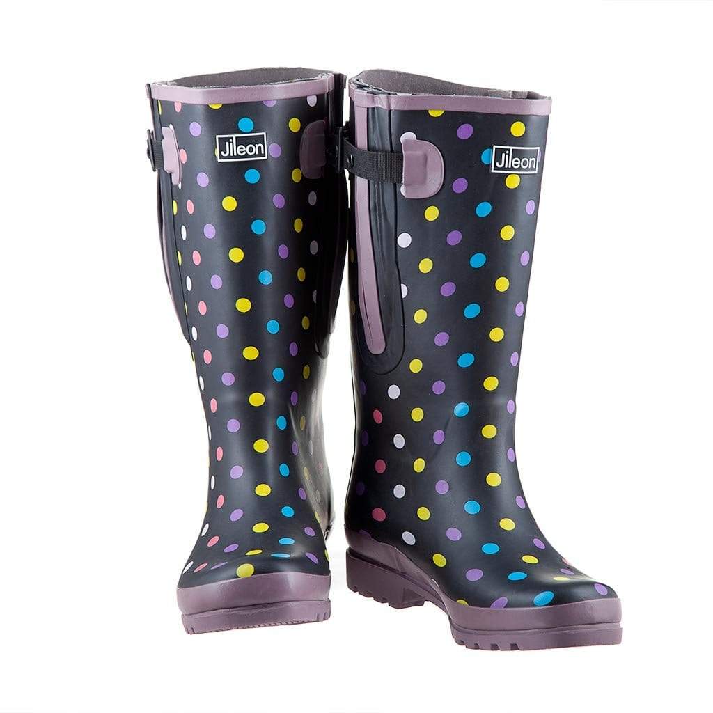 Extra Wide Fit Polka Dot Wellies - Wide in Foot and Ankle - Fit 40-57cm Calf - Jileon Wellies