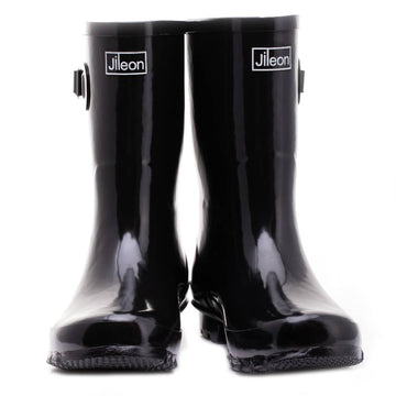 Half Height Black Glossy Wellies - Wide Foot and Ankle - Jileon Wellies