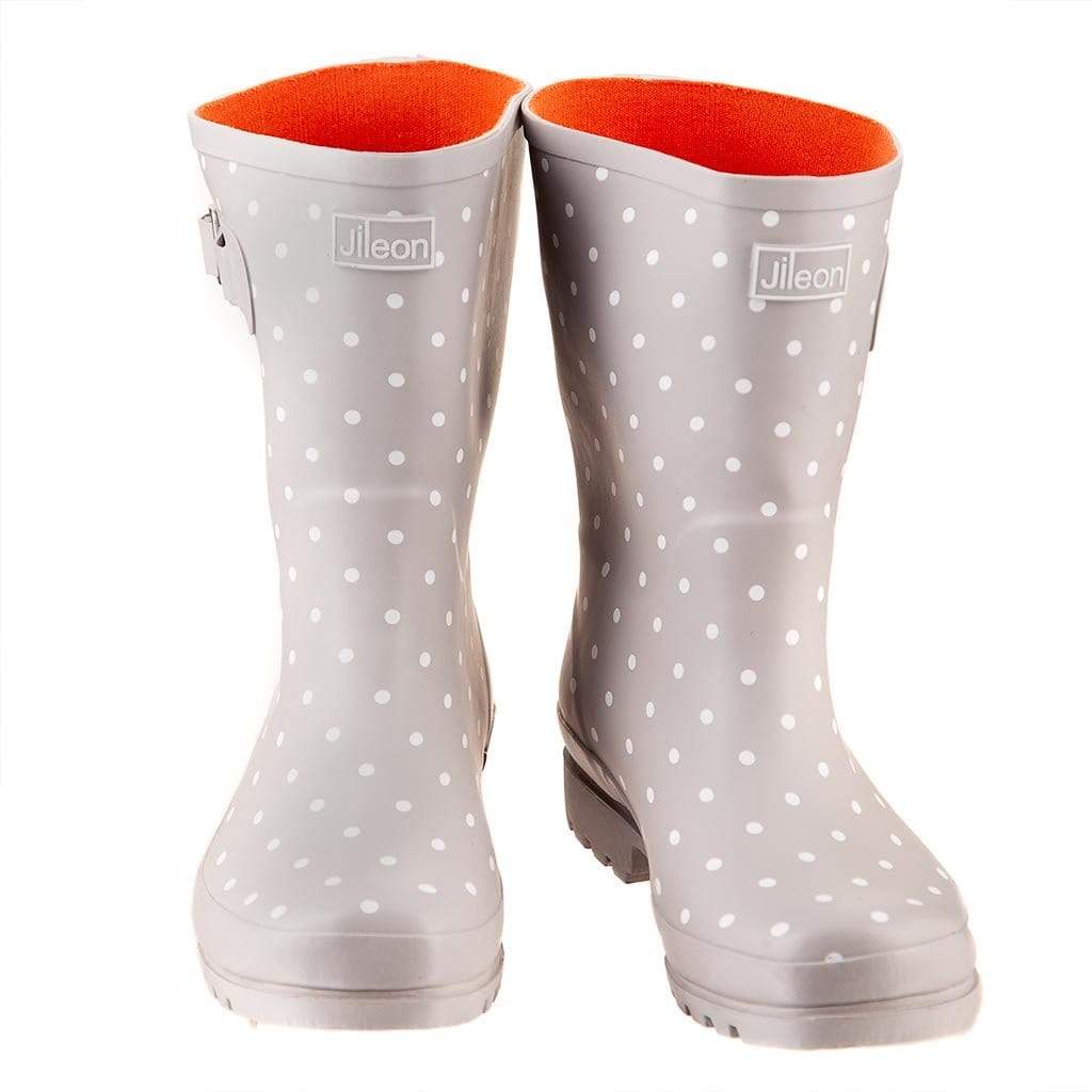 Half Height Grey Spotted Wellies - Wide Foot and Ankle - Jileon Wellies