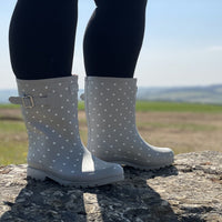 Half Height Grey Spotted Wellies - Wide Foot and Ankle - Jileon Wellies