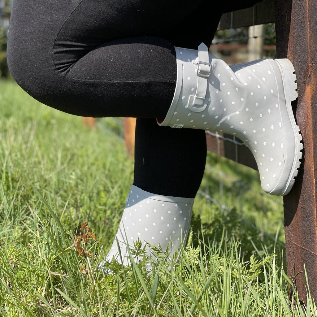 Half Height Grey Spotted Wellies - Wide Foot and Ankle - Jileon Wellies