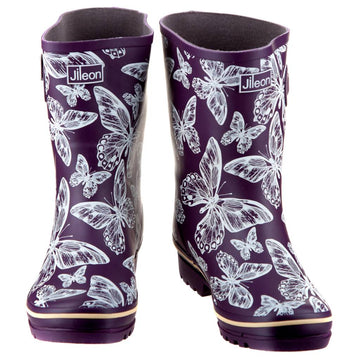 Half Height Purple Butterfly Wellies - Wide Foot and Ankle - Jileon Wellies