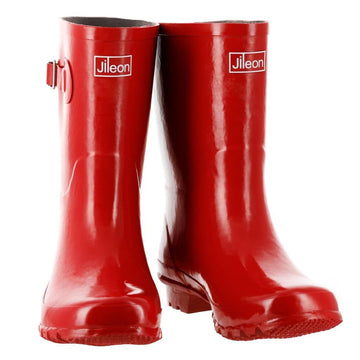 Half Height Red Glossy Wellies - Wide Foot and Ankle - Jileon Wellies
