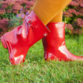 Half Height Red Glossy Wellies - Wide Foot and Ankle - Jileon Wellies