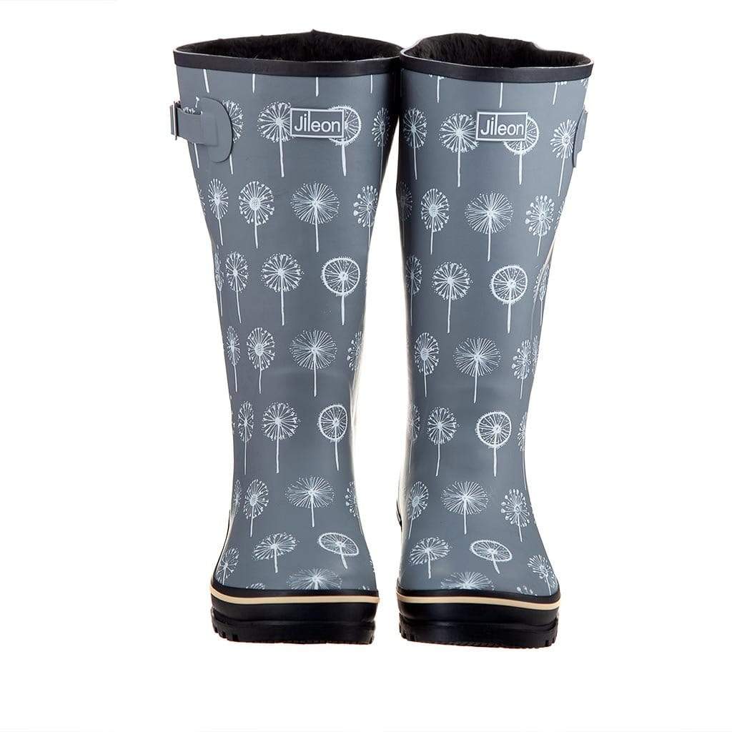 Wide Calf Grey Dandelion Wellies for Women - Wide in Foot and Ankle - Jileon Wellies