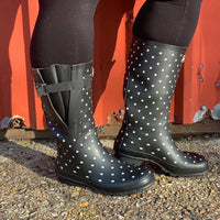 Wide Calf Wellies - Black Spot - Regular Fit in Foot and Ankle - Jileon Wellies