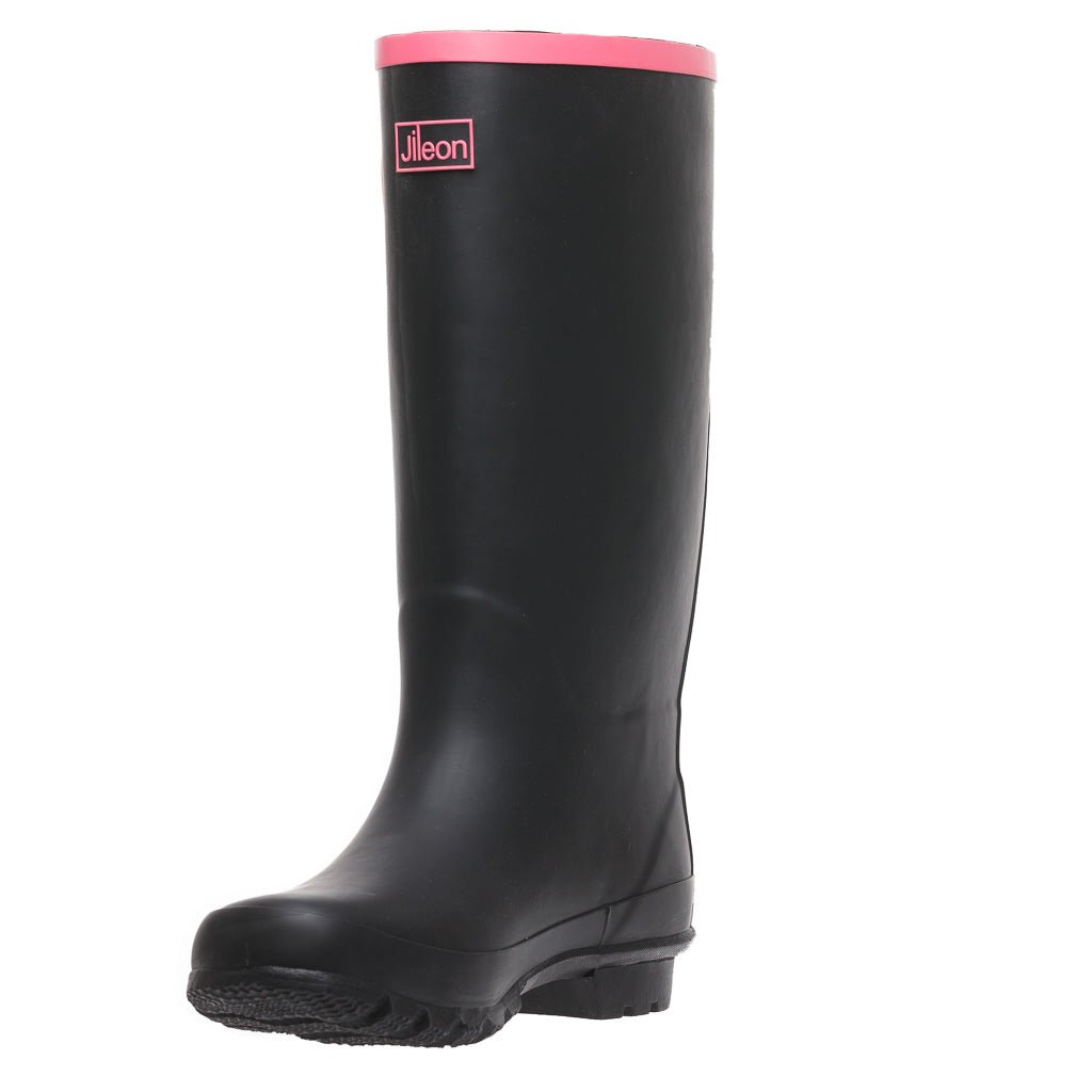 Wide Calf Wellies Black with Hot Pink Trim Wide in Foot and Ankle Jileon Wellies