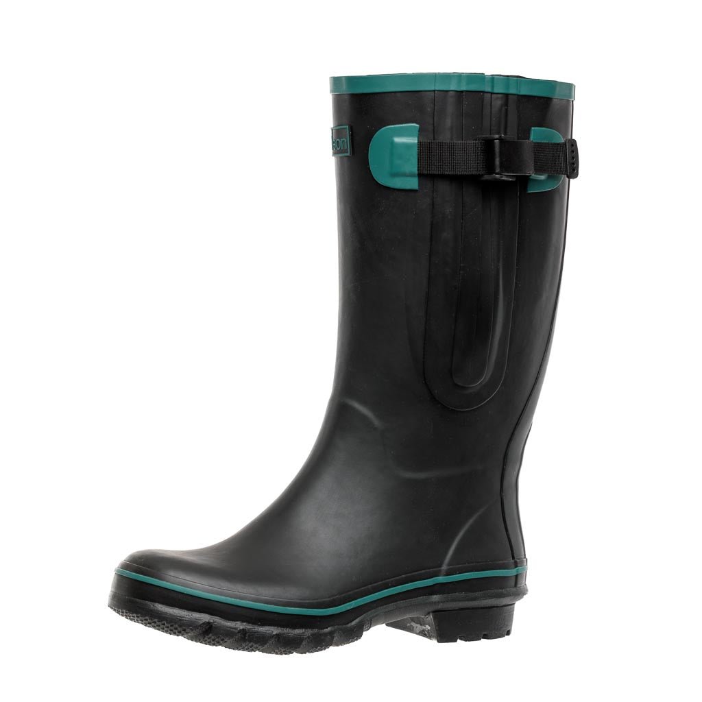 Wide Calf Wellies - Black with Teal Trim - Regular Fit in Foot and Ankle - Jileon Wellies
