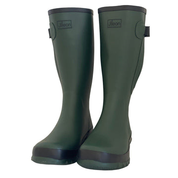 Wide Calf Wellies - Green with Black Trim - Regular Fit in Foot and Ankle - Jileon Wellies