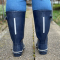 Wide Calf Wellies - Navy with Reflective Strip on Rear - Wide in Foot & Ankle - Jileon Wellies