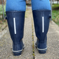 Wide Calf Wellies - Navy with Reflective Strip on Rear - Wide in Foot & Ankle - Jileon Wellies