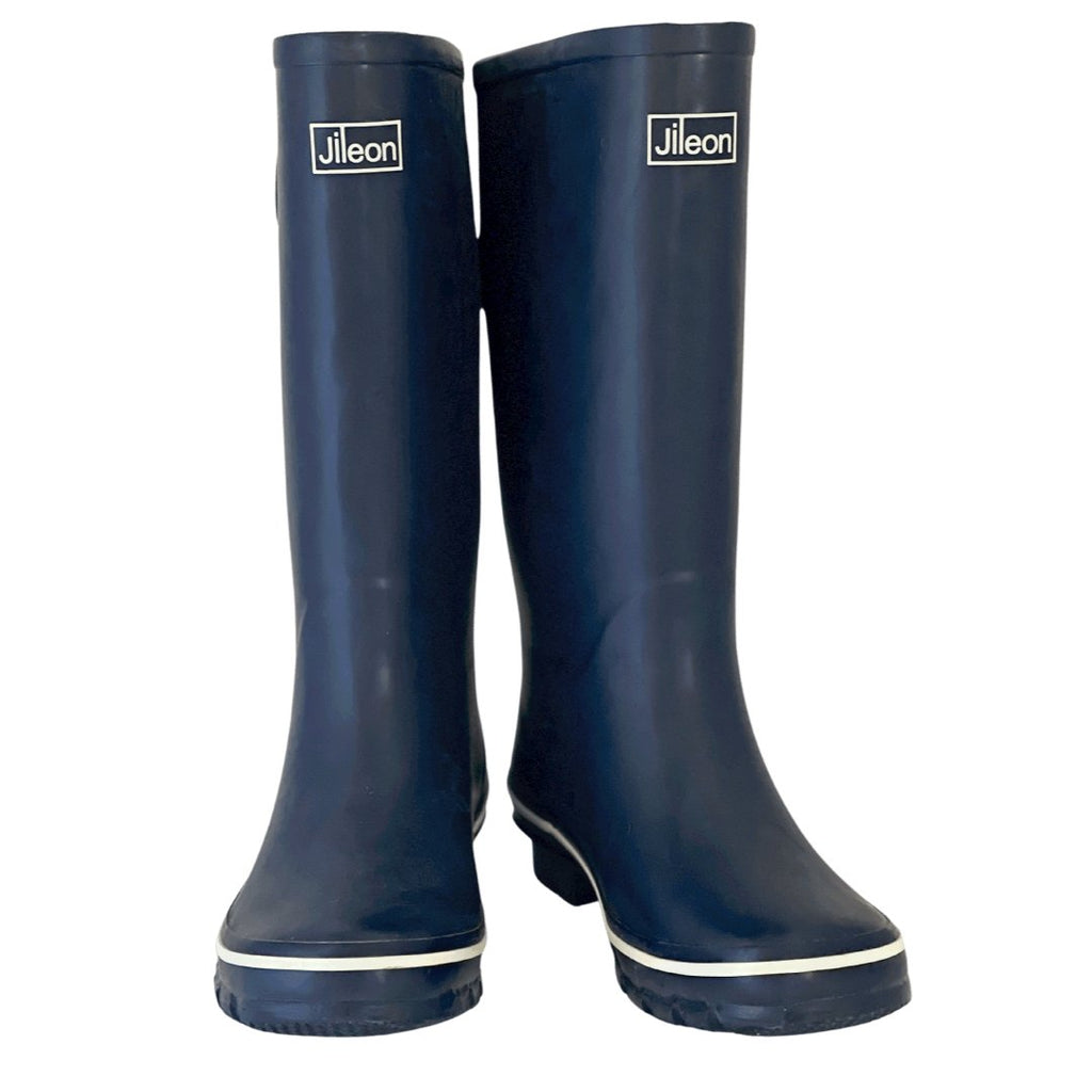 Wide Calf Wellies - Navy with Reflective Strip on Rear - Wide in Foot & Ankle - Jileon Wellies