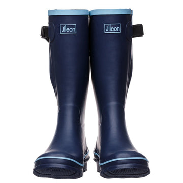 Wide Calf Wellies - Navy with Sky Blue Trim - Regular Fit in Foot and Ankle - Jileon Wellies