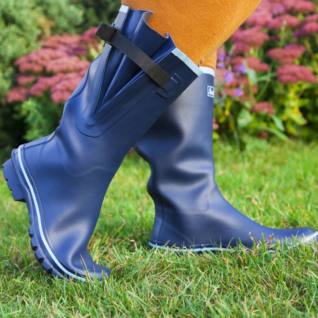 Wide Calf Wellies - Navy with Sky Blue Trim - Regular Fit in Foot and Ankle - Jileon Wellies