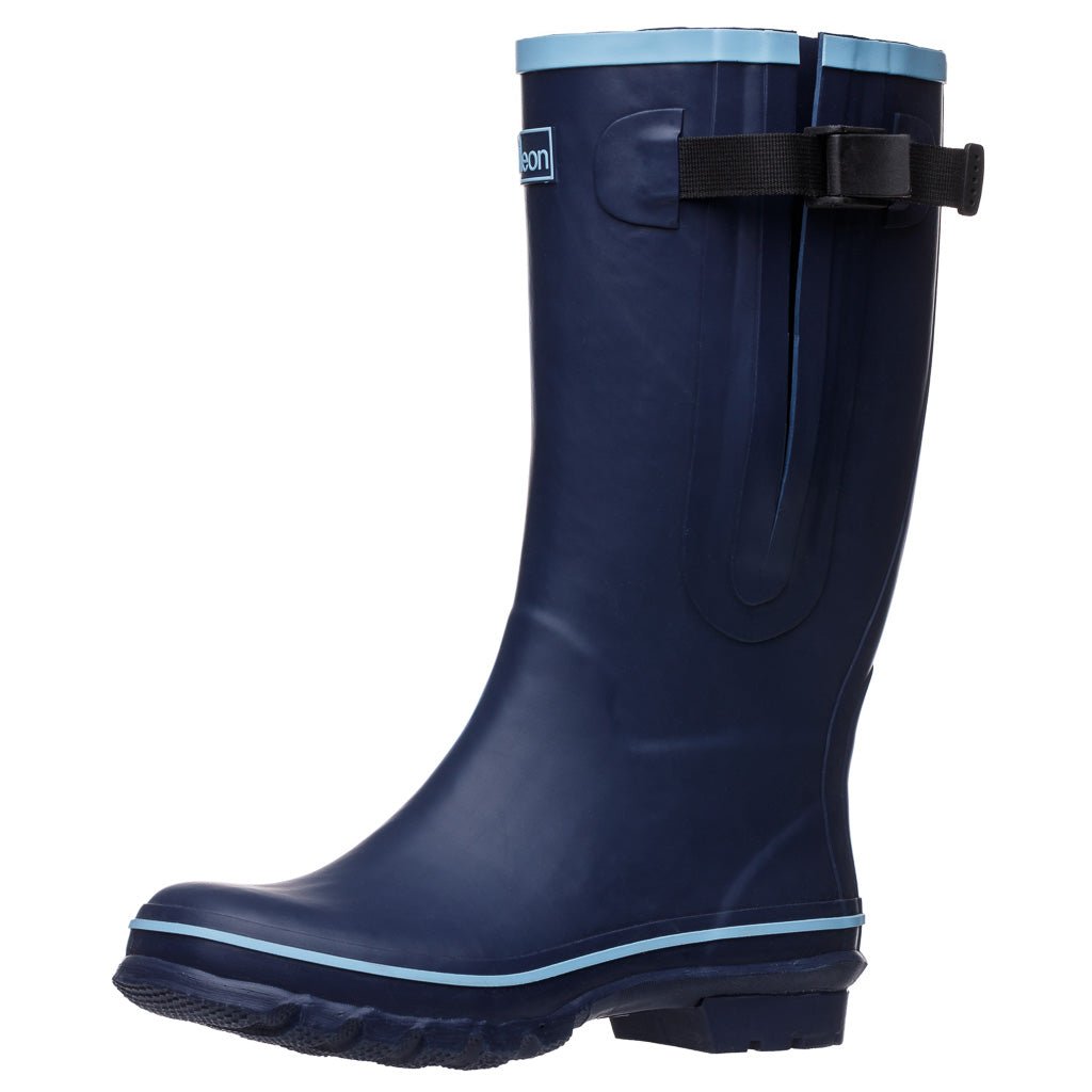 Wide Calf Wellies - Navy with Sky Blue Trim - Regular Fit in Foot and Ankle - Jileon Wellies