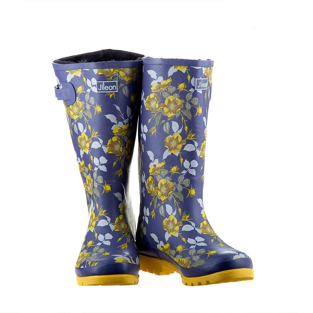 Wide Calf Wellies - Yellow Floral - Wide in Foot and Ankle - Jileon Wellies