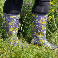 Wide Calf Wellies - Yellow Floral - Wide in Foot and Ankle - Jileon Wellies
