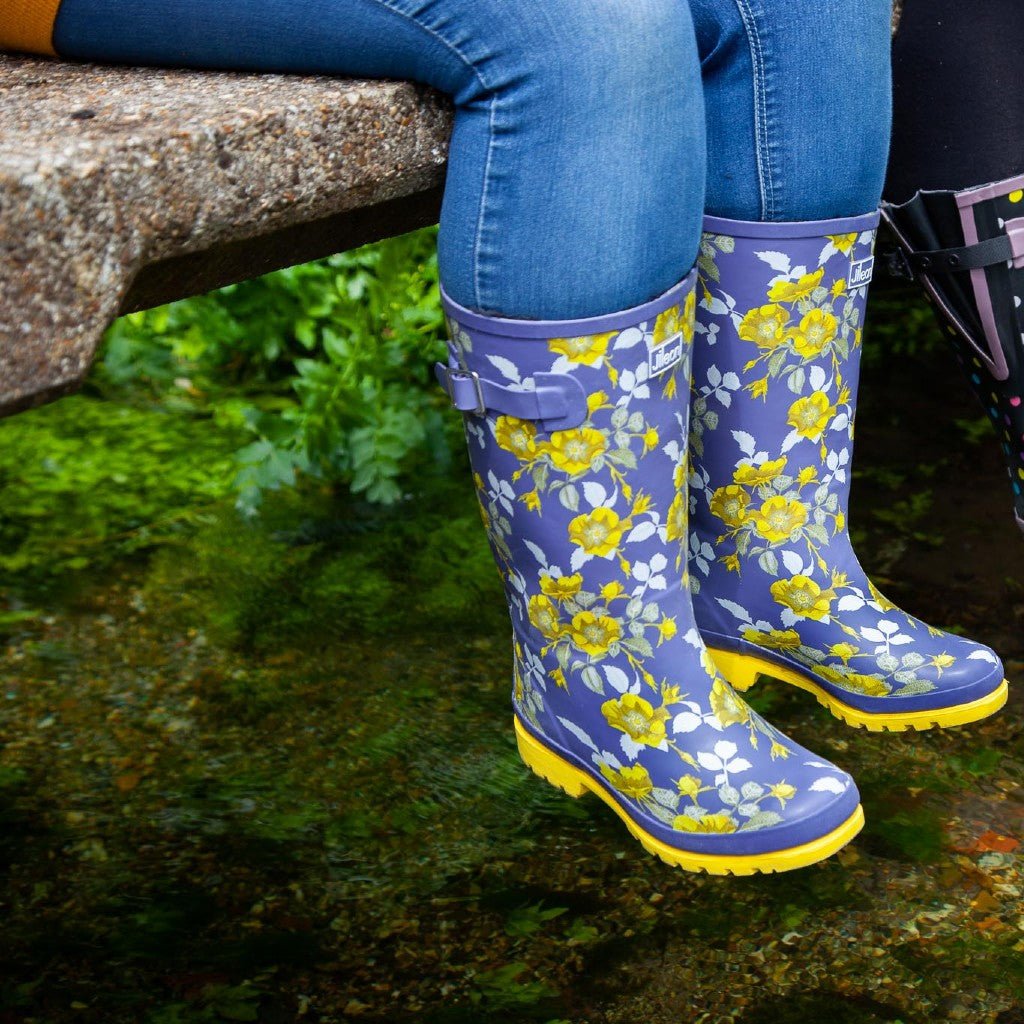 Wide Calf Wellies - Yellow Floral - Wide in Foot and Ankle - Jileon Wellies